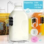 2 Pack 1/2 Gallon Glass Milk Bottles with Airtight Screw Lid & Handle & 2 Spouts - Heavy Duty Glass Water Bottles - Breastmilk Jug Pitcher with Scale Lines, Milk Container for Refrigerator Storage - Image 4