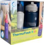 ThermoFlask Kids Bottle with Straw Lid - Durable & Dishwasher-Safe Water Bottles & Lids - Leak-Proof Bottle Lid Design - Reusable Water Bottles for Everyday Use - 14 oz, Harbor Grey/Denim (2 Pack) - Image 3