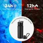 16 oz Insulated Water Bottle with Straw Lids, Stainless Steel Kids Water Bottles for School, Double Wall Vacuum Metal Water Bottle with Straw & Wide Mouth Lid, Black 1 Pack - Image 4