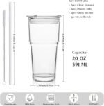 INSETLAN 20oz Clear Glass Cup with Lid and Glass Straw, Set of 2 Thickened Glass Coffee Tumblers, Drinking Glasses with Straw for Smoothie, Tea, Milk, Whiskey, Water and More – Elegant & Durable - Image 3