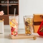 INSETLAN 20oz Clear Glass Cup with Lid and Glass Straw, Set of 2 Thickened Glass Coffee Tumblers, Drinking Glasses with Straw for Smoothie, Tea, Milk, Whiskey, Water and More – Elegant & Durable - Image 5