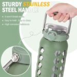 MUKOKO 64oz Glass Water Bottles with Straw and Lid,Half Gallon Water Bottle with Time Marker,Large Glass Water Jug with Silicone Sleeve and Stainless Steel Handle-Olive - Image 3