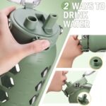 MUKOKO 64oz Glass Water Bottles with Straw and Lid,Half Gallon Water Bottle with Time Marker,Large Glass Water Jug with Silicone Sleeve and Stainless Steel Handle-Olive - Image 6