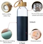 wangsdjy 21oz Glass Water Bottle with Silicone Sleeve & Bamboo Lid, BPA Free Reusable Water Bottle Glass for Gym Office Travel, Gift for Fitness Enthusiasts (Black) - Image 3