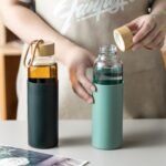 wangsdjy 21oz Glass Water Bottle with Silicone Sleeve & Bamboo Lid, BPA Free Reusable Water Bottle Glass for Gym Office Travel, Gift for Fitness Enthusiasts (Black) - Image 6