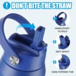OLDLEY kids Water Bottle - 18oz Insulated Stainless Steel - Wide Straw Lid, Non Spill, Leakproof, Kids Water Bottle for School,Blue - Image 3