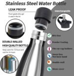 Insulated Water Bottle, 12oz Stainless Steel Water Bottles with straw lid, Metal Sports Water Bottles for Boys,Girls, Double Wall Vacuum BPA-Free Flask for School, Sports & Travel-Black - Image 4