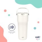 Zak Designs Sutton Travel Tumbler for On the Go, 30oz Stainless Steel with Vacuum Insulation, Straw Spout, Carry Handle for Cold Drinks (Cream White) - Image 3