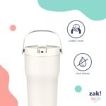 Zak Designs Sutton Travel Tumbler for On the Go, 30oz Stainless Steel with Vacuum Insulation, Straw Spout, Carry Handle for Cold Drinks (Cream White) - Image 4