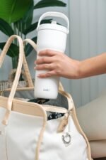 Zak Designs Sutton Travel Tumbler for On the Go, 30oz Stainless Steel with Vacuum Insulation, Straw Spout, Carry Handle for Cold Drinks (Cream White) - Image 7