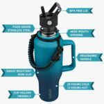 BJPKPK Insulated Water Bottles with Straw Lid, 40oz Metal Water Bottle with 2 lids & Paracord Strap, Double Wall Stainless Steel Tumbler with Handle, Reusable Cups, Mugs, Thermo, Sea - Image 3