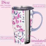 Vera Bradley Insulated Coffee Mug with Handle, 18 Ounce Stainless Steel Tumbler with Lid, Pink Floral Metal Thermal Cup, Hummingbird Ditsy - Image 5