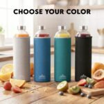 Mont-Clair Kristal Borosilicate Glass Water Bottle 550ml with Neoprene Sleeve - Leak Proof + BPA Free - Hot & Cold Drinks - Ideal for Adult, Kids, Travel, Sports, Gym, Running - Black - Image 7