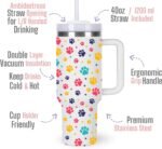 momocici 40oz Paw Print Tumbler with Handle Gifts for Women.Paw Print Lover Cups Tumbler Gifts for Women.40 oz Birthday Christmas Paw Print Cup Tumblers for paw print lover. - Image 3