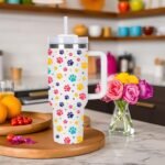 momocici 40oz Paw Print Tumbler with Handle Gifts for Women.Paw Print Lover Cups Tumbler Gifts for Women.40 oz Birthday Christmas Paw Print Cup Tumblers for paw print lover. - Image 5