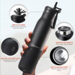 Insulated Stainless Steel Water Bottles with Straw, Wall Vacuum Insulated Water Bottle with Straw for Gym Traveling Camping Hiking Outdoor Activity(2 Cleaning Brushes+1 Carabiner, 26 oz Black) - Image 4