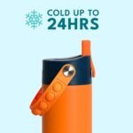 Elemental Insulated Kids Water Bottle, Stainless Steel Water Bottle with Straw Lid & Pop-It Handle, Leak-Proof Water Bottles for School, Boys or Girls, Travelling and Sports, 18oz - Orange Tie Dye - Image 4