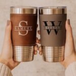 Personalized Leather Travel Tumbler, Custom Engraved Stainless Steel Cup, Custom Name Travel Insulated Cup (Black) - Image 3