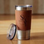 Personalized Leather Travel Tumbler, Custom Engraved Stainless Steel Cup, Custom Name Travel Insulated Cup (Black) - Image 4