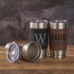 Personalized Leather Travel Tumbler, Custom Engraved Stainless Steel Cup, Custom Name Travel Insulated Cup (Black) - Image 5