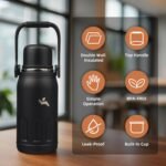 Insulated Water Bottle with Handle and Strap,Vacuum Travel Tumbler with Cup Lid,Thermo Coffee Cup for Hot Cold Drinks 27 OZ,Black - Image 4
