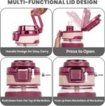 Ferexer 32oz/22oz Glass Water Bottle with Straw Handle Flip lids, leakproof, BPA free, Borosilicate Glass Bottles, with Protective Non-Slip Silicone Sleeve Sports Glass Drinking Bottles Red - Image 4