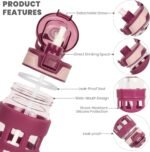 Ferexer 32oz/22oz Glass Water Bottle with Straw Handle Flip lids, leakproof, BPA free, Borosilicate Glass Bottles, with Protective Non-Slip Silicone Sleeve Sports Glass Drinking Bottles Red - Image 5