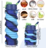WATMHHJQ Silicone Collapsible Water Bottles, 16oz 500ml Portable Foldable Expandable Water Bottle Sports Cups, Leak Proof Reusable BPA Free, for Outdoor Activities Travel (2# Blue) - Image 3