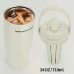 ANEWSIR Water Bottle 24 Oz/Stainless Steel Tumbler with Straw - Vacuum Insulated Water Bottle for Home, Office or Car Reusable Cup With straw，Cold for 12 Hrs or Iced for 24 Hrs(White) - Image 6