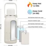 BJPKPK Insulated Thermal 40oz Water Bottle with Lid and Carry Handle Double Wall Stainless Steel Water Bottles for Sports,Beige - Image 3