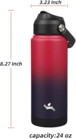 Konokyo Insulated Water Bottle with Straw Lid,24 oz Stainless Steel Vacuum Metal Bottle with Silicone Handle,Rosy Red - Image 3