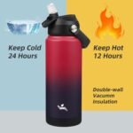 Konokyo Insulated Water Bottle with Straw Lid,24 oz Stainless Steel Vacuum Metal Bottle with Silicone Handle,Rosy Red - Image 4