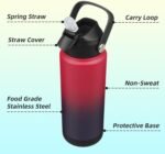 Konokyo Insulated Water Bottle with Straw Lid,24 oz Stainless Steel Vacuum Metal Bottle with Silicone Handle,Rosy Red - Image 5
