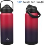 Konokyo Insulated Water Bottle with Straw Lid,24 oz Stainless Steel Vacuum Metal Bottle with Silicone Handle,Rosy Red - Image 6
