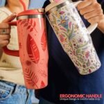 ZYVE 32 Oz Insulated Stainless Steel Tumbler with Handle and Straw lid | Limited Edition | Ceramic Lined Interior | Leak-proof | Travel Mug for Hot/Cold Drink | Carrying Bag Gift Flora Breeze - Image 6