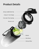 Pluralla One Touch Sport Water Bottle (Pack of 1) with Carry Handle, Leak Proof, Flip Top Lid, BPA Free, Tritan Material Water Bottle, Ideal Gift for Travel, Gym and Outdoor Fitness | 22 oz, 34 oz - Image 3