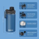SASEUM Kids Sport Water Bottle 12oz Stainless Steel Double Wall Vacuum Thermal Mug with Leak Proof Spout Lids, Wide Mouth Metal Insulated Water Jug for Gym and Travel（Navy） - Image 3