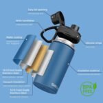 SASEUM Kids Sport Water Bottle 12oz Stainless Steel Double Wall Vacuum Thermal Mug with Leak Proof Spout Lids, Wide Mouth Metal Insulated Water Jug for Gym and Travel（Navy） - Image 4