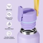 12oz Toddler Cup, Kids Water Bottle for School Boys&Girls, 304 Stainless Steel Insulated Water Bottle with Straws, BPA-Free, Purple - Image 3