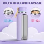 12oz Toddler Cup, Kids Water Bottle for School Boys&Girls, 304 Stainless Steel Insulated Water Bottle with Straws, BPA-Free, Purple - Image 4