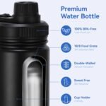 DOMICARE 16 oz Kids Water Bottle for School Stainless Steel Double Wall Vacuum Insulated Water Bottle with Straw lids & Spout Lid, Leakproof BPA Free （Black,1) - Image 3