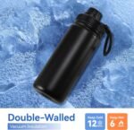 DOMICARE 16 oz Kids Water Bottle for School Stainless Steel Double Wall Vacuum Insulated Water Bottle with Straw lids & Spout Lid, Leakproof BPA Free （Black,1) - Image 4