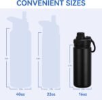 DOMICARE 16 oz Kids Water Bottle for School Stainless Steel Double Wall Vacuum Insulated Water Bottle with Straw lids & Spout Lid, Leakproof BPA Free （Black,1) - Image 5