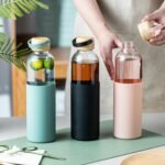 wangsdjy 34oz Glass Water Bottles with Silicone Sleeve, BPA Free Water Bottle Glass with Leak-Proof Lid, Reusable Water Bottle for Hot & Cold, Ideal for Hiking Travel Gym office (Black) - Image 4