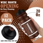 Nitial 12 Pack Water Bottles Bulk 20 oz Reusable Squeeze Water Bottles Plastic Sports Bottle with Pull Top Cap Sports Gifts Tumbler for Travel Gym Sport Party Supplies(Orange,Football) - Image 3
