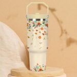 30 Oz Floral Tumbler For Women with Handle and Straw,Stainless Steel Vacuum Insulated Coffee Travel Iced Water Bottle Cup Mug for Lady, Mothers Day Birthday Christmas Gifts for Women Girl - Image 3