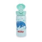 Nuby Thirsty Kids No Spill Flip-It Active Stainless Steel Travel Cup or Water Bottle - 14 Oz - 18+ Months - Mint Whale - Back to School Essentials - Image 4