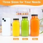 GUANENA 6 Pack Glass Drink Bottles, 12 OZ Vintage Square Water Bottles with Lids, Juice Bottles Beverages Containers for Milk, Kombucha, Smoothies - Image 5