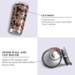 Camouflage Black Orange 20oz Custom Insulated Tumbler with Straw Stainless Steel Travel Cup Personalized Coffee Mug with Cleaning Brush for Hot and Cold Beverage - Image 3