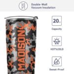 Camouflage Black Orange 20oz Custom Insulated Tumbler with Straw Stainless Steel Travel Cup Personalized Coffee Mug with Cleaning Brush for Hot and Cold Beverage - Image 5